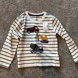 Gymboree Striped Shirt with Construction Vehicles - White and Green